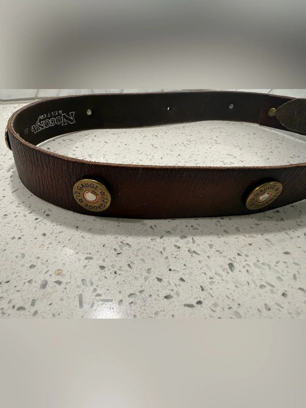 Vintage 1994 Nocona Brown Leather Belt 3D Eagle NRA Flag & Rifle Buckle 12 Gauge